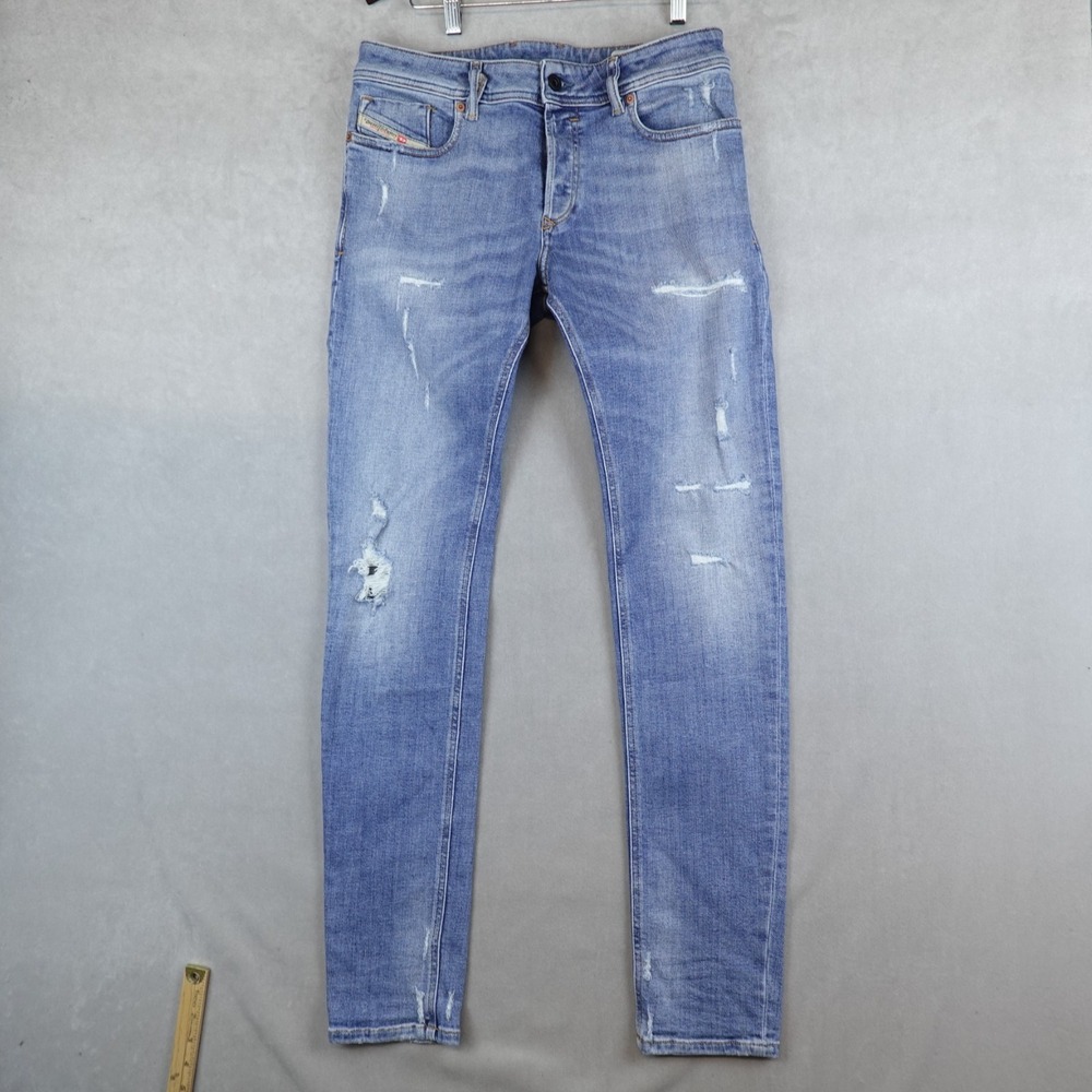 Diesel Jeans Blue Sleenker Slim Skinny Distressed Mens 31x32 Stretch
